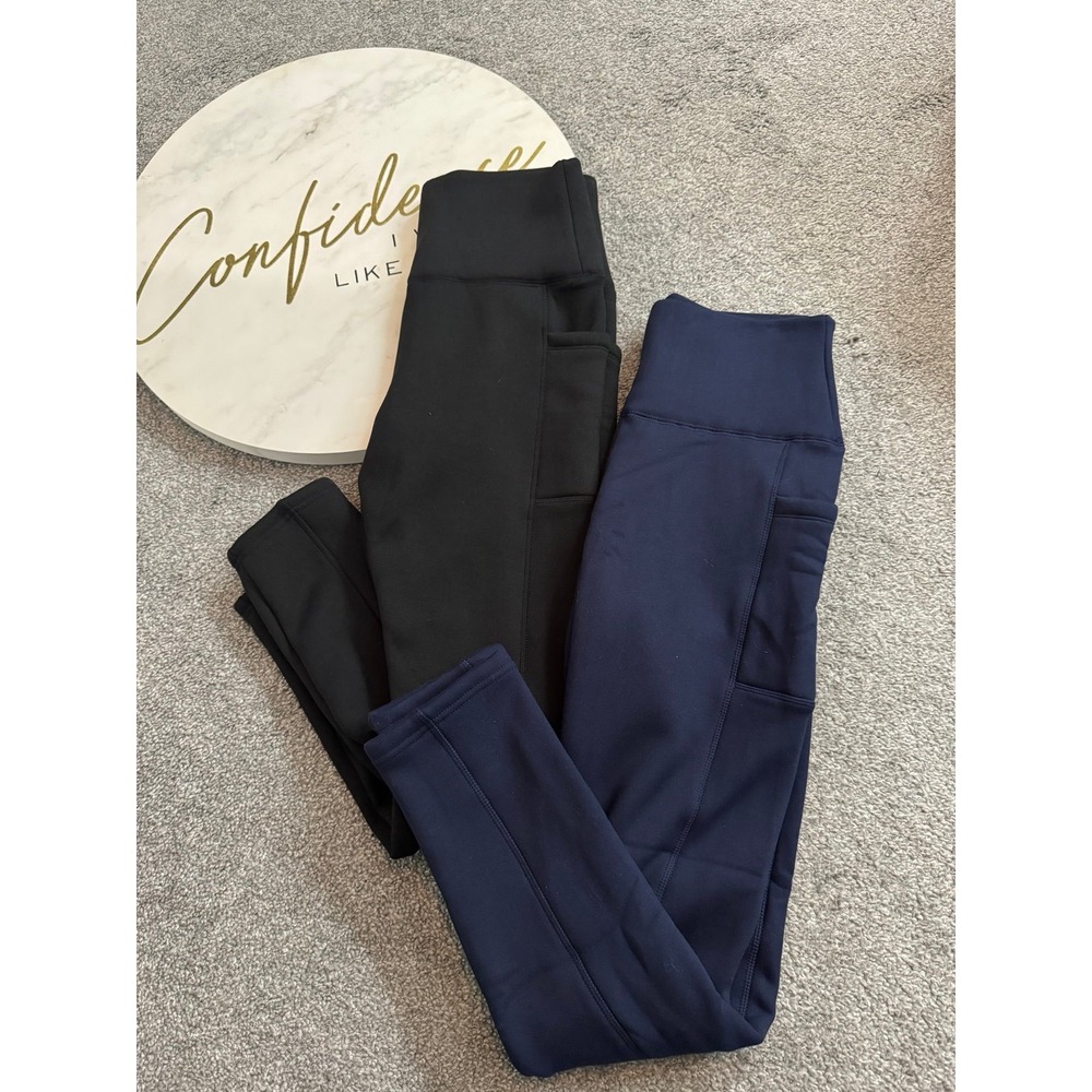 Warm Lined Leggings Bundle Black Blue Athletic Pants Pockets Womens Medium